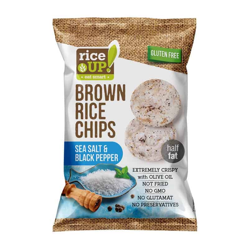 Chips | Brown Rice Chips With Sea Salt & Black Pepper - Gluten Free, Half Fat, Not Fried & Whole Grains With Olive Oil – Rice Up - 60gm