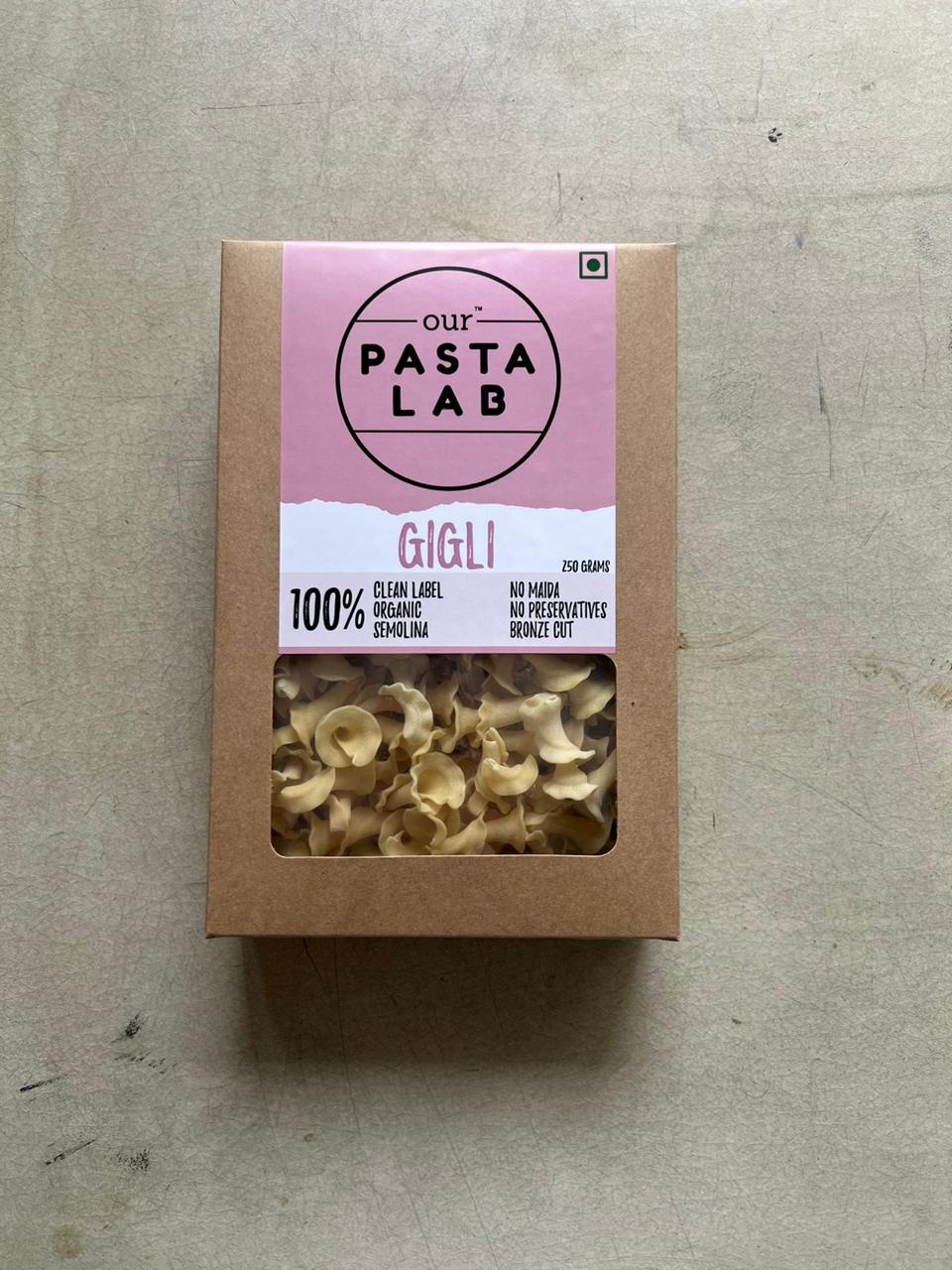 Pasta | Eggfree Gigli Pasta (Semolina & Turmeric) – 100% Semolina – No Maida & No Added Preservatives - Our Pasta Lab – 250gm