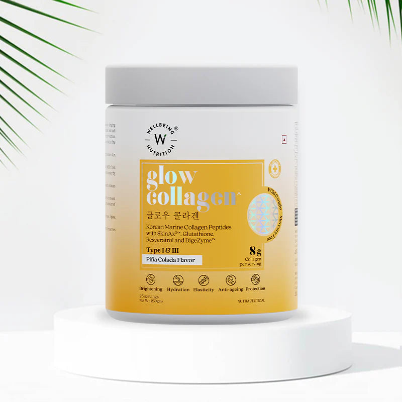Collagen | Glow Collagen - Pina Colada Flavor - Gluten Free, Sugar Free, Dairy Free, Keto Friendly, Soy Free & No Added Preservatives - Wellbeing Nutrition - 25 Serving - 250gm