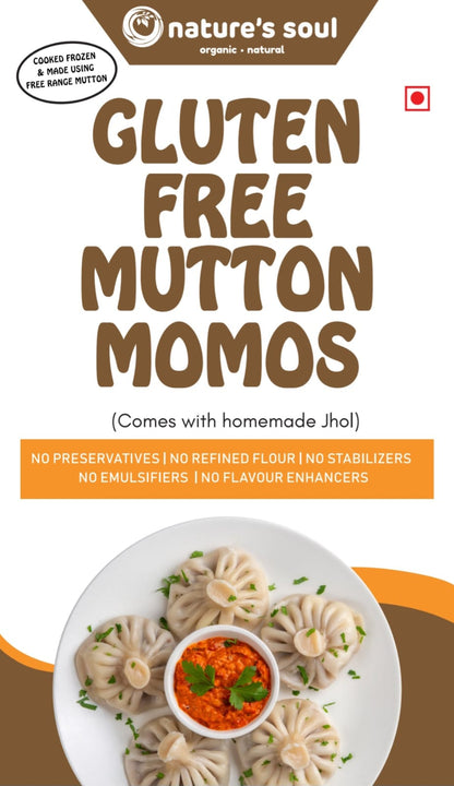Momos | Gluten Free Mutton Momos - With Homemade Jhol - Free Range Mutton, No Refined Flour, No Preservatives &amp; No Flavour Enhancers – Nature’s Soul – Box of 12