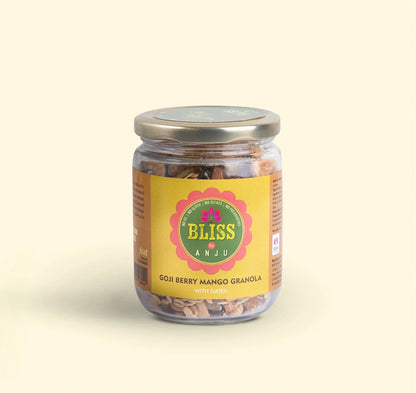 Granola | Goji Berry Mango Granola  With Dates- Plant Based Whole Food-Gluten Free - Oil Free, No Added Preservatives, Lactose Free &amp; Diabetic Friendly - Bliss Box Foods - 250gm