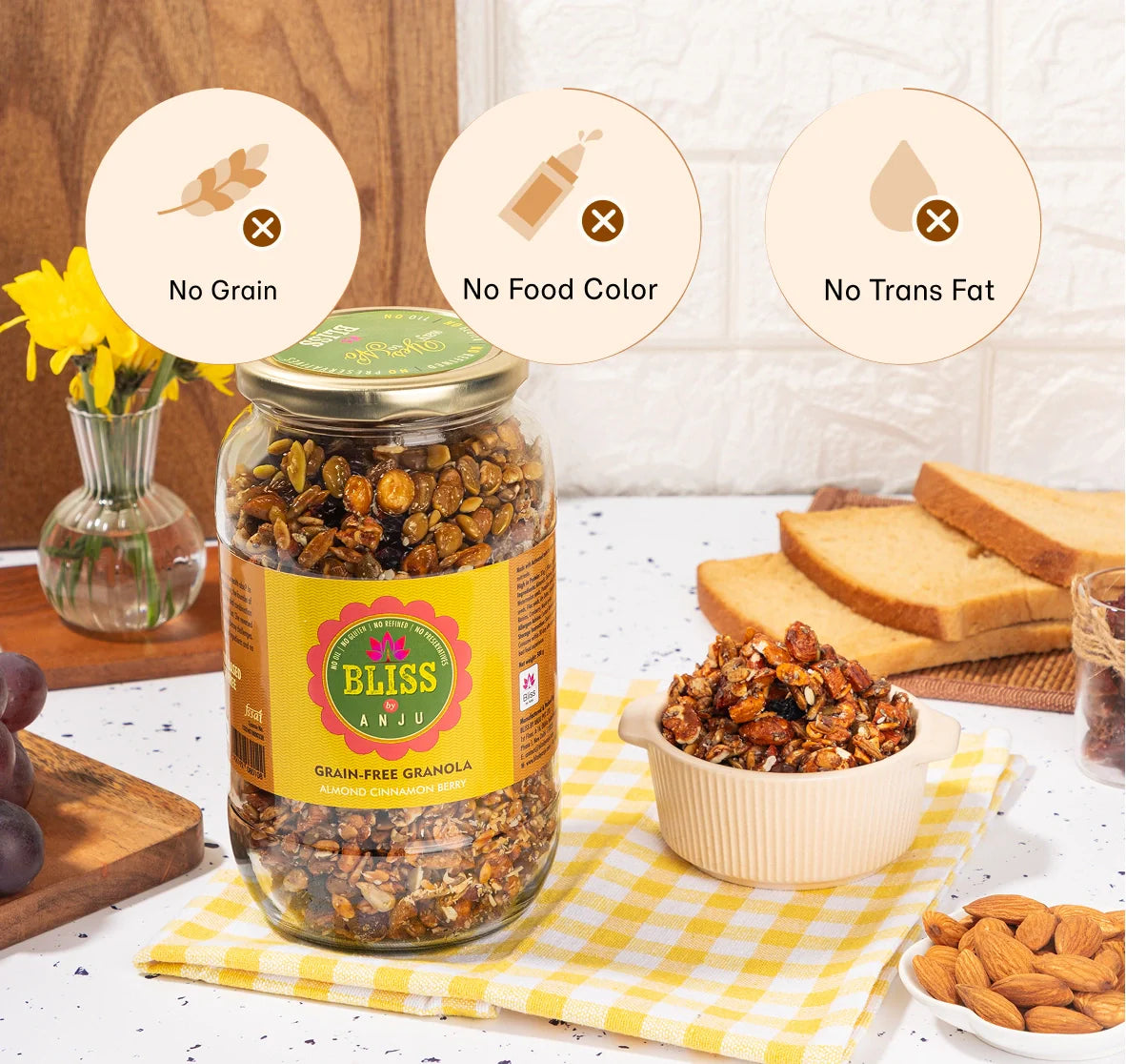 Granola | Grain Free Granola (With Almond Cinnamon Berry) - Gluten Free - Bliss Box Foods – 500gm