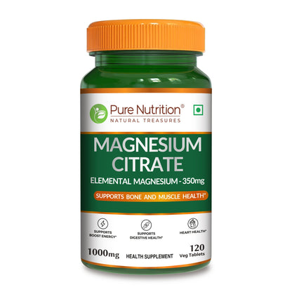 Magnesium Citrate | Supports Digestion and Reduces Muscle Cramps - Pure Nutrition - 1000mg - 120 Tablets