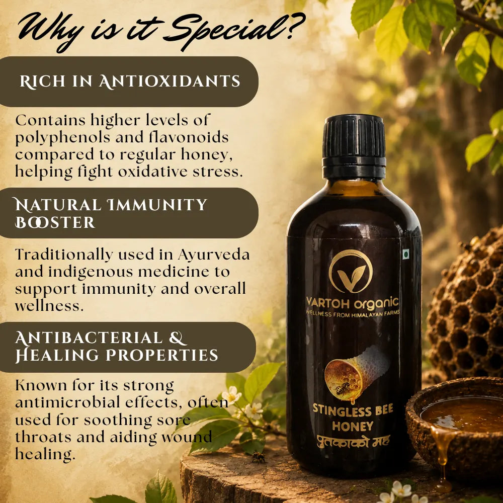 Honey |Stingless Bee Honey-Pure, Natural &amp; Premium Quality Honey-Supports Immune Health ,   - Vartoh Organic – 139gm