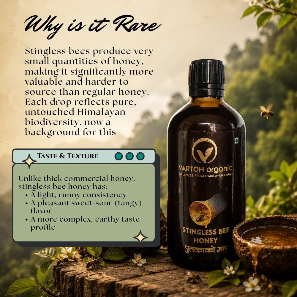 Honey |Stingless Bee Honey-Pure, Natural &amp; Premium Quality Honey-Supports Immune Health ,   - Vartoh Organic – 139gm
