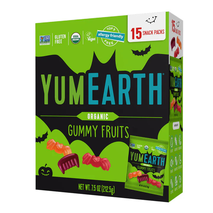 Gummy Fruits | Halloween - USDA Organic - Vegan, Gluten Free, Non GMO &amp; No High Fructose Corn Syrup Or No Artificial Dyes - Yum Earth - 212.5gm