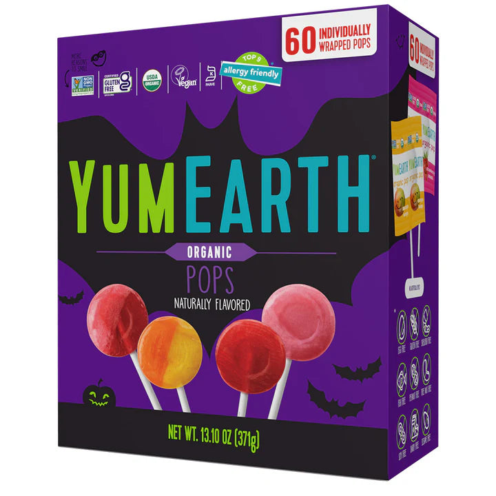 Lollipops | Pops - Halloween - USDA Organic - Vegan, Gluten Free, Non GMO &amp; No High Fructose Corn Syrup Or No Artificial Dyes - Yum Earth - 248gm