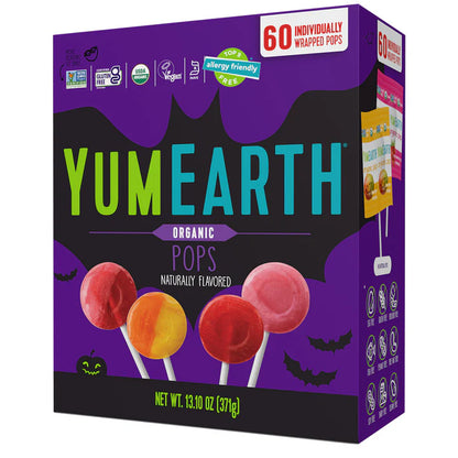 Lollipops | Pops - Halloween - USDA Organic - Vegan, Gluten Free, Non GMO &amp; No High Fructose Corn Syrup Or No Artificial Dyes - Yum Earth - 248gm