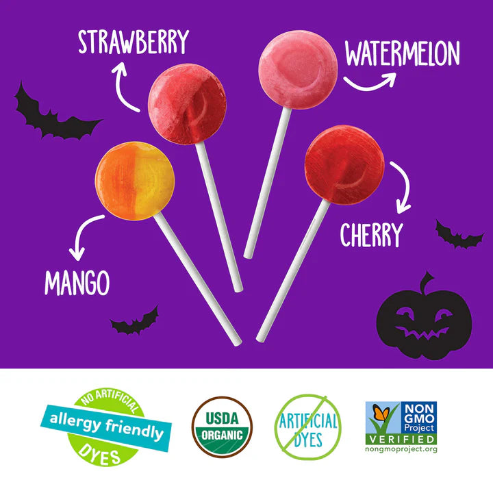 Lollipops | Pops - Halloween - USDA Organic - Vegan, Gluten Free, Non GMO &amp; No High Fructose Corn Syrup Or No Artificial Dyes - Yum Earth - 248gm