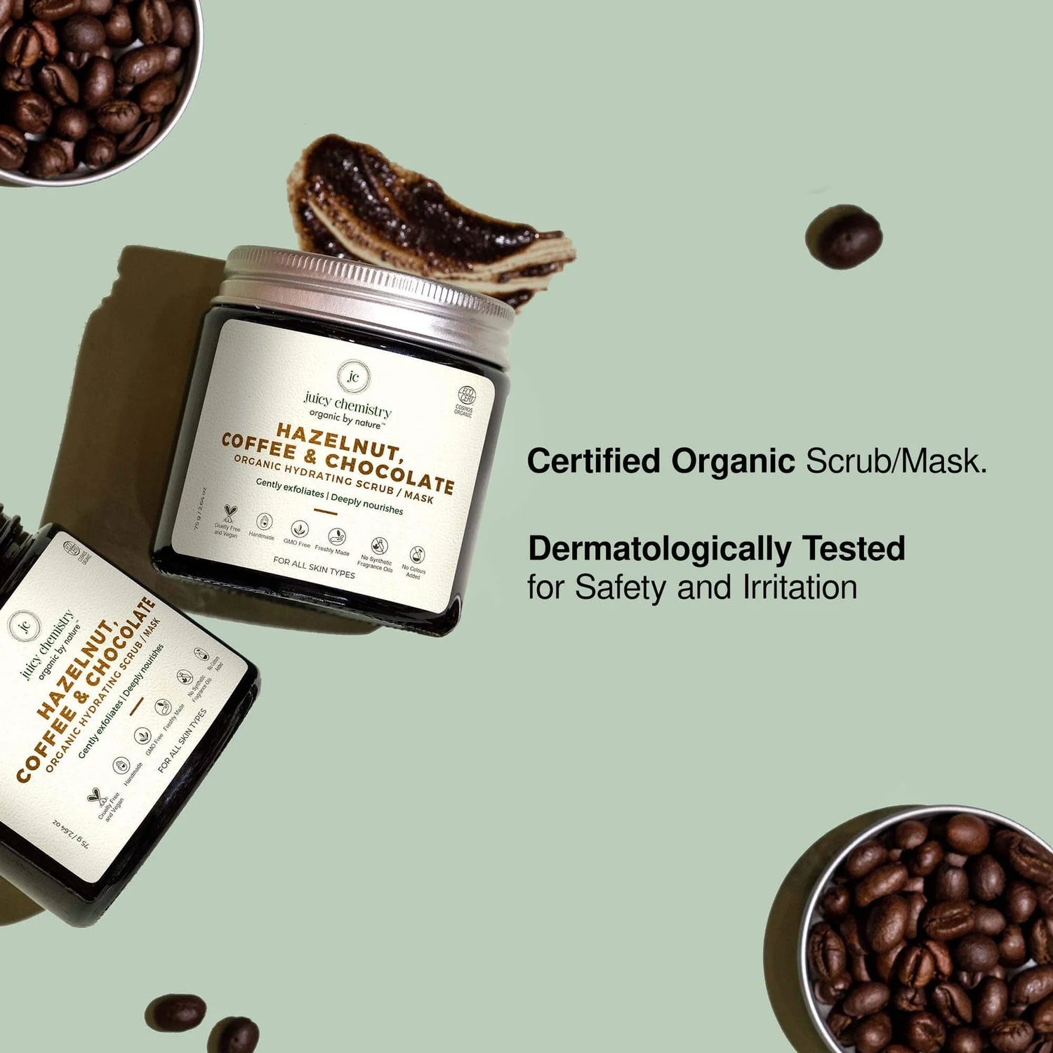 Hazelnut, Coffee &amp;amp; Chocolate Organic Face Scrub/Mask - Juicy Chemistry - 75gm