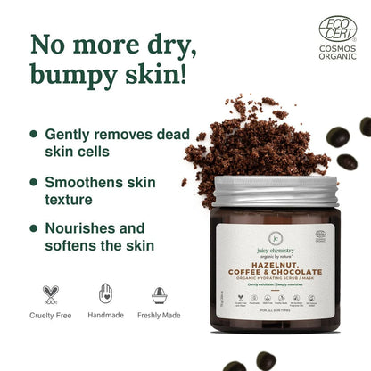 Hazelnut, Coffee &amp;amp; Chocolate Organic Face Scrub/Mask - Juicy Chemistry - 75gm
