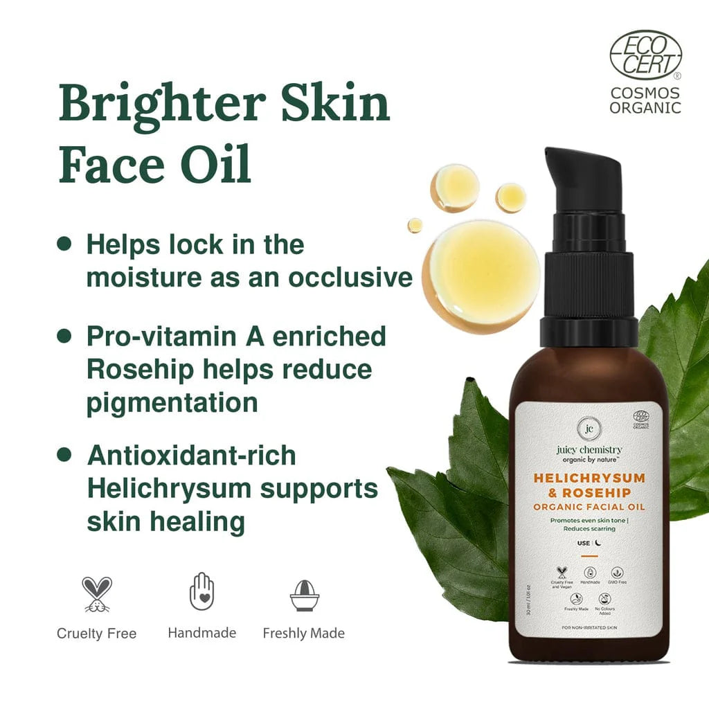 100% Organic Helichrysum &amp;amp; Rosehip (Cell Construction Facial Oil 30 ml) - Juicy Chemistry - 10ml