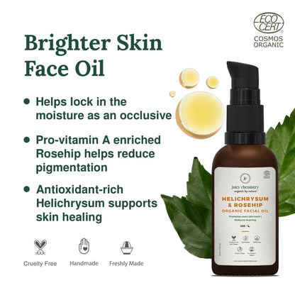 100% Organic Helichrysum &amp;amp; Rosehip (Cell Construction Facial Oil 30 ml) - Juicy Chemistry - 10ml