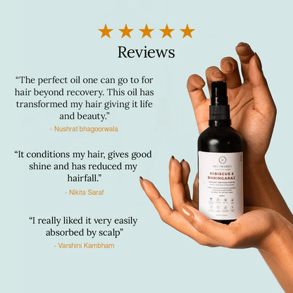 Hair Oil for Premature Greying Fortified with Hibiscus + Bhringaraj-Improves Scalp Health– Juicy Chemistry – 100ml