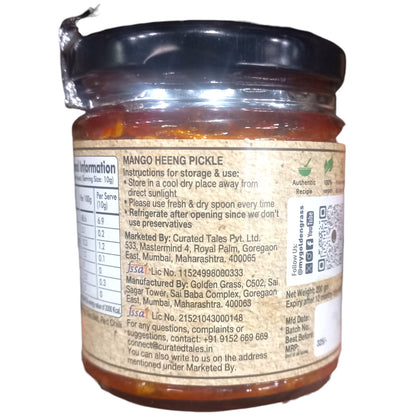 Pickle | Mango Heeng Pickle (Home Made With Probiotic Goodness) – 100% Natural – Vegan, No Added Colour &amp; No Added Preservatives – Golden Grass – 200gm