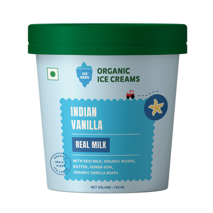 Ice Cream | Indian Vanilla Ice Cream (Made From Real Milk, Gondh Gum, Organic Butter, Indian Vanilla) - Churned with Authentic &amp; Real Ingredients - Iceberg Organic Ice Cream - 750ml