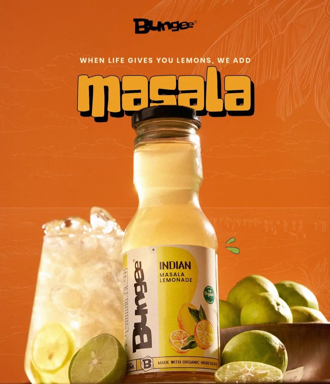 Iced Tea | Indian Masala Lemonade (Made With Organic Ingredients) - Ready To Drink - Non Carbonated - No Added Colours &amp; No Added Preservatives - Bungee - 300ml