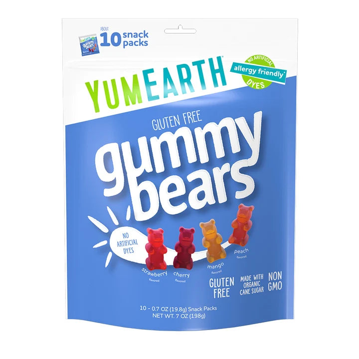 Candy | Assorted Flavor Gummy Bears - USDA Organic - Vegan, Gluten Free, Non GMO & No High Fructose Corn Syrup Or No Artificial Dyes - Yum Earth - 198gm(10 Packs)