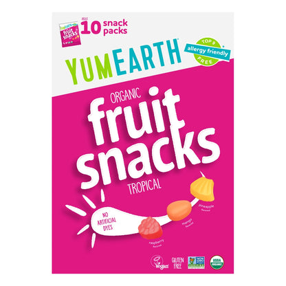 Fruit Snacks Tropical | Raspberry, Mango, Pineapple Flavour - USDA Organic - Vegan, Gluten Free, Non GMO &amp; No High Fructose Corn Syrup Or No Artificial Dyes - Yum Earth - 198gm