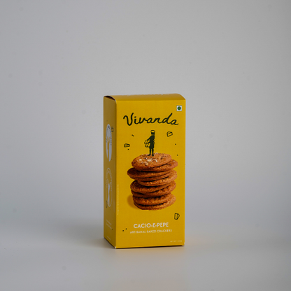 Crackers | Cacio e Pepe Crackers -Crackers Loaded with Cracked Pepper, Baked Cracker -No Preservatives– Vivanda– 125gm