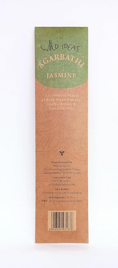 Jasmine Agarbathi - Incense Stick with Essential Oil-All Natural Blend of Bark Wood Powder – Wild Ideas – 30 Sticks Pack