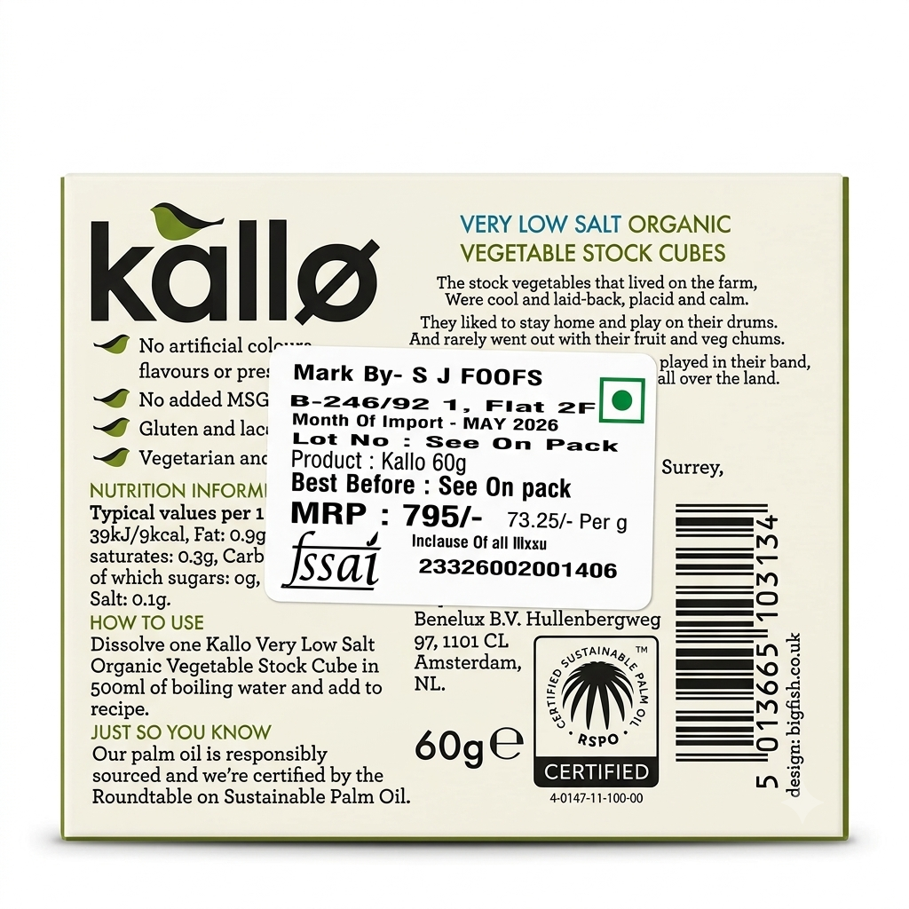 Very Low Salt Vegetable Stock Cubes – Vegan, Gluten Free &amp; Lactose Free – Kallo Organic – 6 Cubes