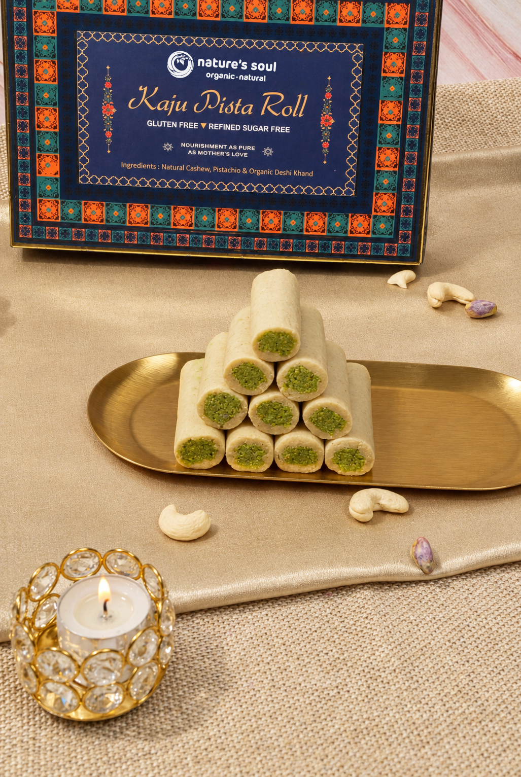 Kaju Pista Roll -Gluten Free - Made From 100% Natural Ingredients - No Preservatives &amp; Refined Sugar Free - Nature&