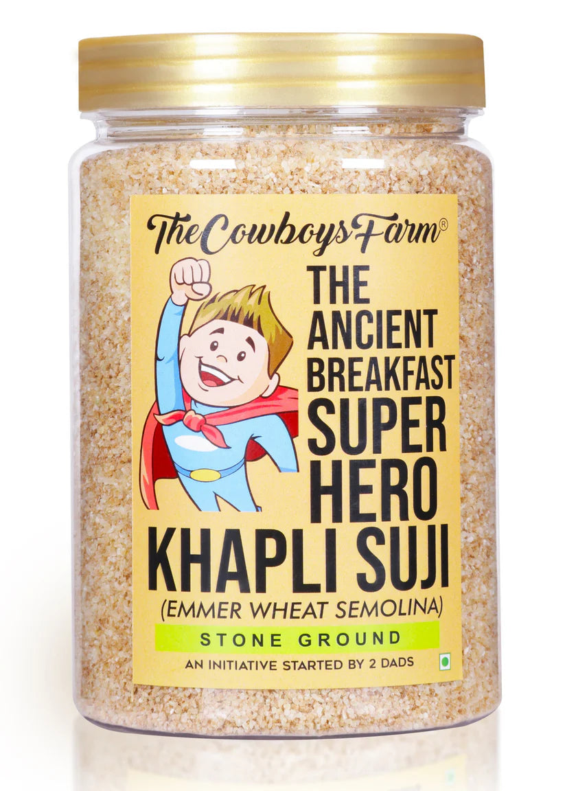 Khapli Suji | Ancient Breakfast Super Hero Khapli Suji-Emmer Wheat Semolina (Stone Ground) -No Maida, No Additives &amp; No Preservatives– The Cow Boys Farm – 500gm