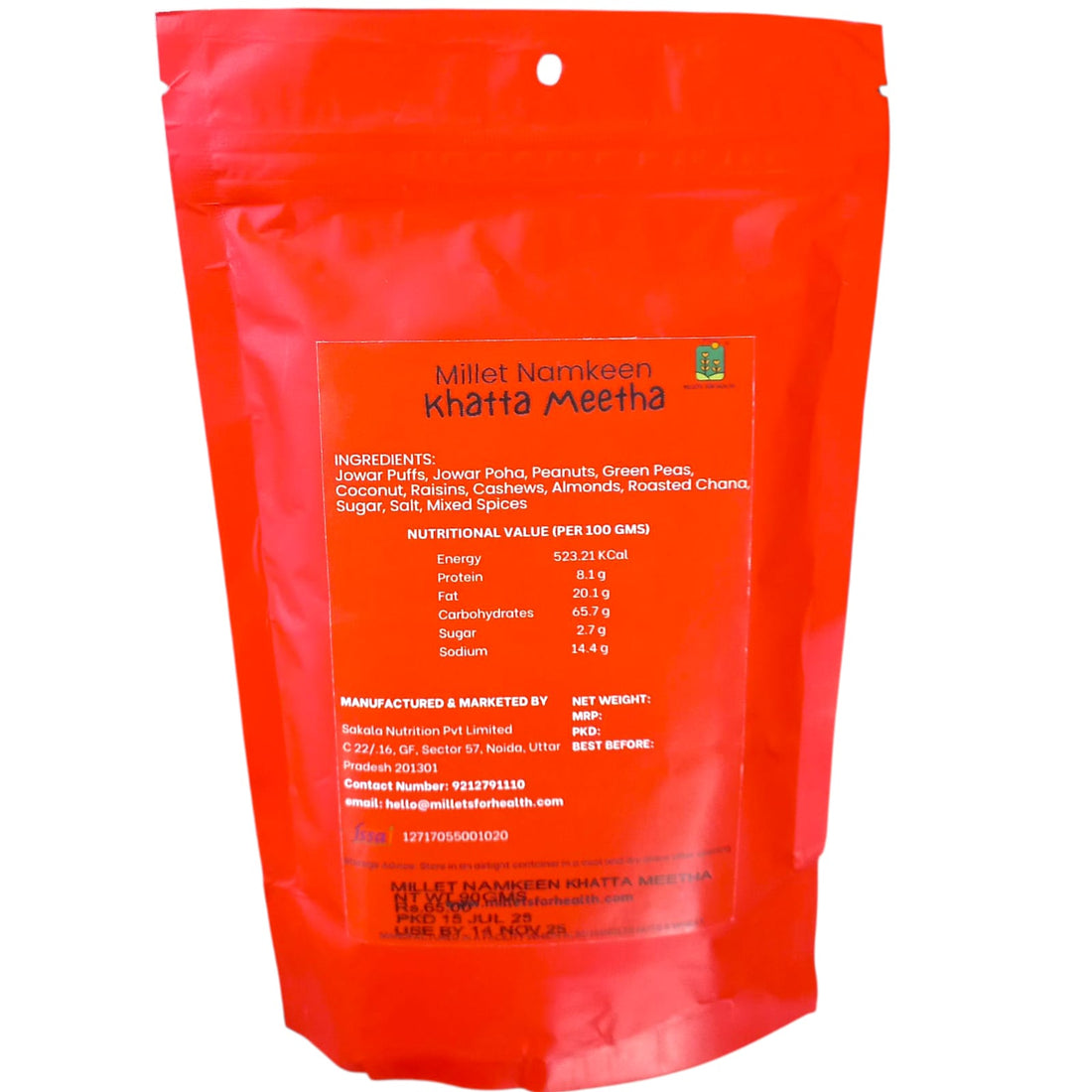 Namkeen | Millet Namkeen (Khatta Meetha) - 70% Millet - Roasted Superfood - Gluten Free &amp; No Added Preservatives - Millet For Health - 90gm