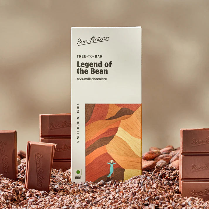 Milk Chocolate | Legend Of The Bean - 45% Milk Chocolate - Tree To Bar – Single Origin – 100% Natural – Vegan, Gluten Free, Palm Oil Free, Non GMO, No Artificial Flavour & No Added Preservatives - Vegan – Bon-Fiction – 55gm
