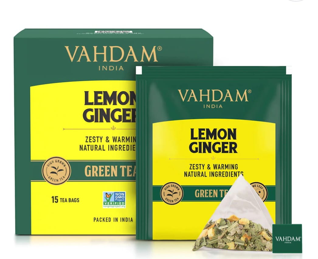 Lemon Ginger Green Tea - Vahdam - 15Tea Bags