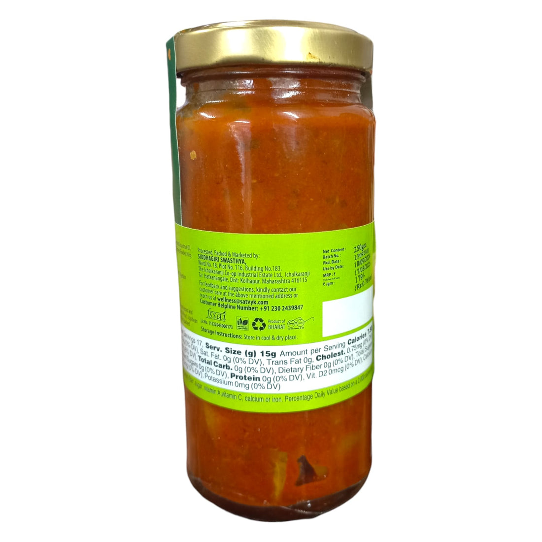 Pickle |  Lemon Pickle - Organic - Wood Pressed Oil - High In Vitamins, Minerals  And Calcium - Satvyk - 250gm