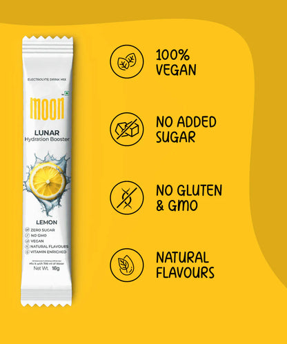 Electrolyte Drink | Lunar Hydration Booster - Lemon Flavour - Vegan, Gluten Free, Non GMO &amp; No Added Sugar - Moon - 16gm
