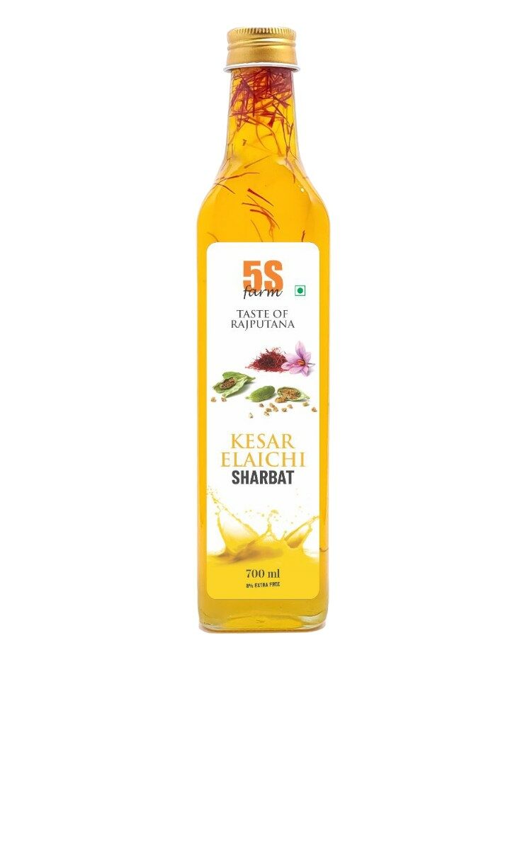 Sharbat | Kesar Elichi Sharbat - Taste Of Rajputana - No Added Artificial Colors, Distillation & No Added Preservatives – 5S Farm – 700ml