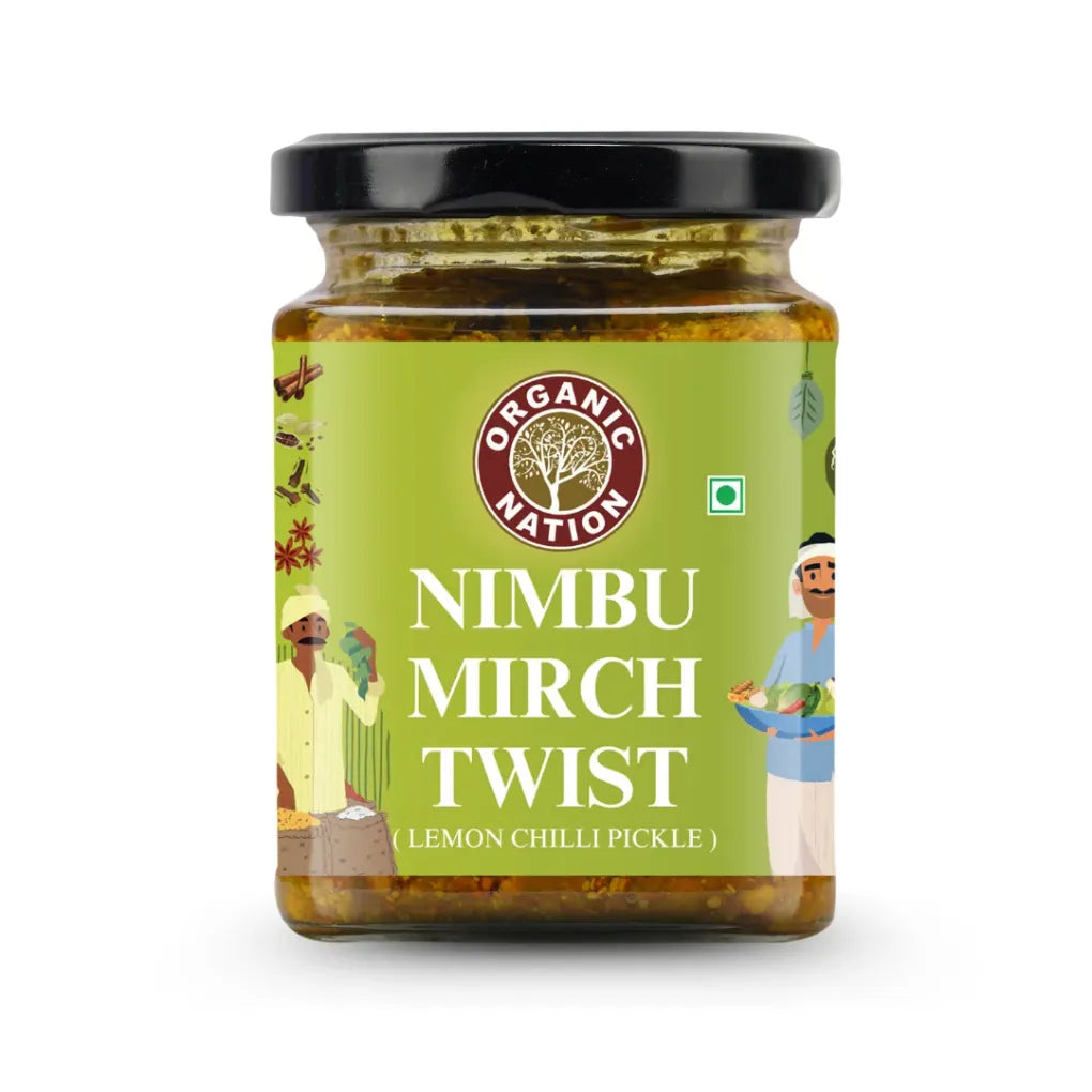 Pickle | Nimbu Mirch Twist (Lemon Chilli Pickle) - 100% Homemade - No Added Preservatives - Organic Nation - 250gm