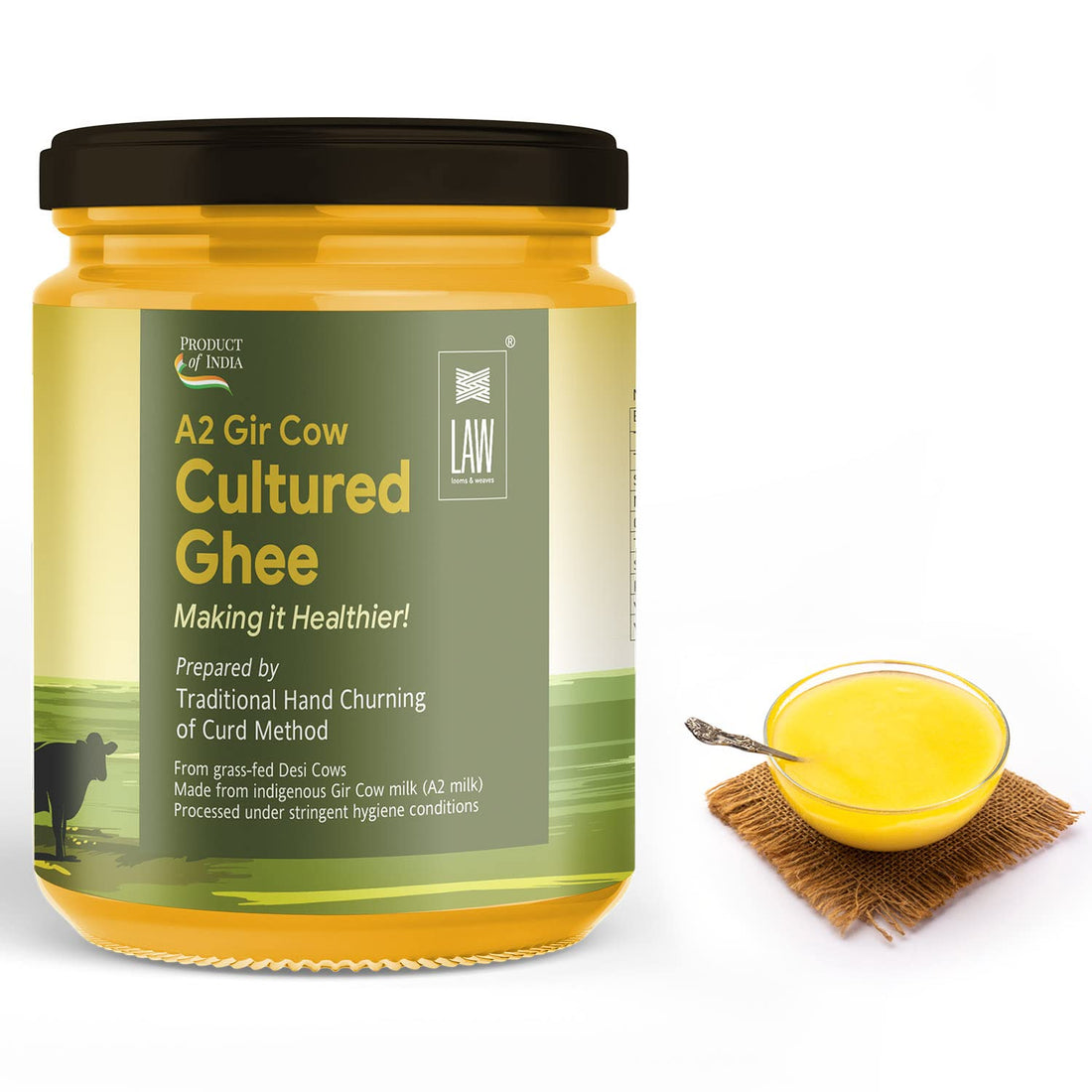 Cow Ghee | A2 Desi Cow Cultured Ghee - Bilona - 100% Pure - Looms & Weaves - 250gm
