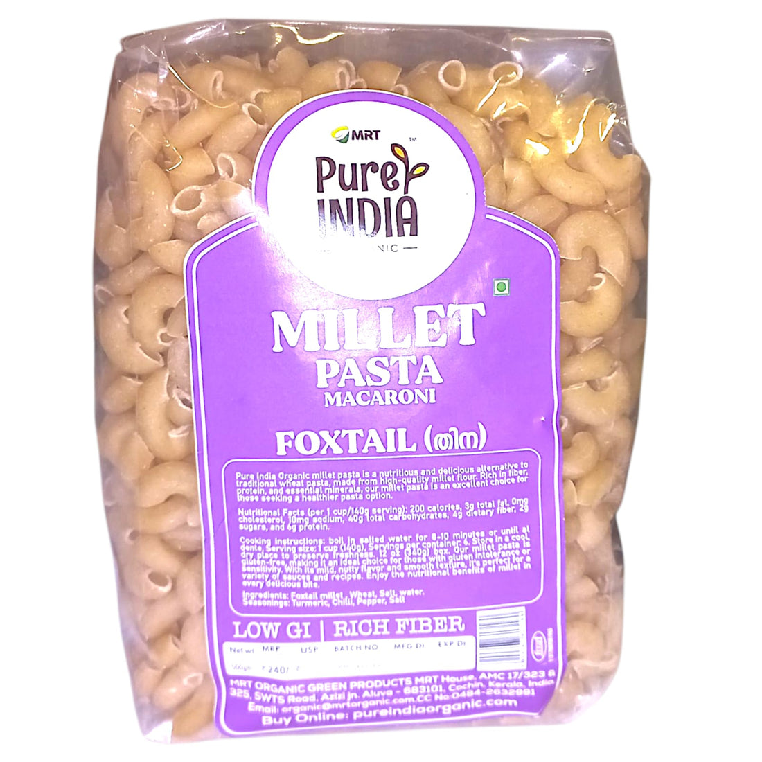 Pasta | Foxtail  Millet Pasta Macaroni – MRT Organics – 500gm
