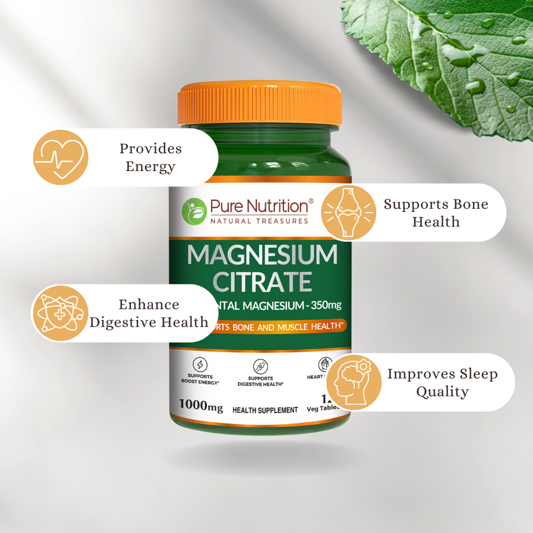 Magnesium Citrate | Supports Digestion and Reduces Muscle Cramps - Pure Nutrition - 1000mg - 120 Tablets