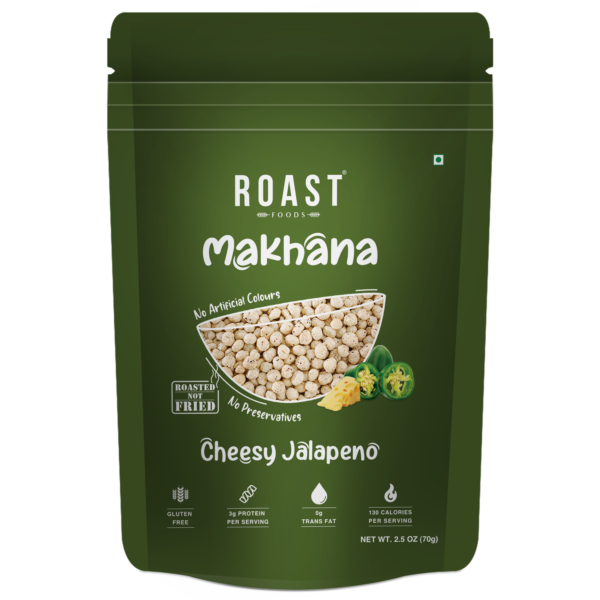 Makhana | (Cheesy Jalapeno) – 3g Protein Per Serving – Roasted – Not Fried – Gluten Free, No Added Artificial Colour, Trans Fat Free & No Added Preservatives – ROAST FOODS – 70gm