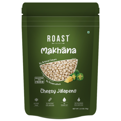 Makhana | (Cheesy Jalapeno) – 3g Protein Per Serving – Roasted – Not Fried – Gluten Free, No Added Artificial Colour, Trans Fat Free &amp; No Added Preservatives – ROAST FOODS – 70gm