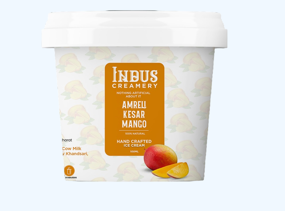 Ice Cream | Amreli Kesar Mango – Hand Crafted Ice Cream – 100% Natural – No Added Preservatives, No Oil Fat & No Stabilisers – INDUS CREAMERY – 100ml