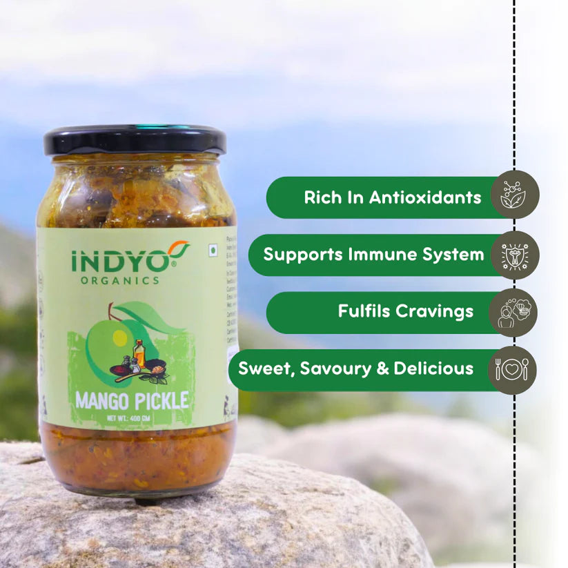 Pickle | Mango - Certified Organic - Sun Dried - Cold Pressed Oil &amp; Preservatives Free - Indyo Organic - 400gm
