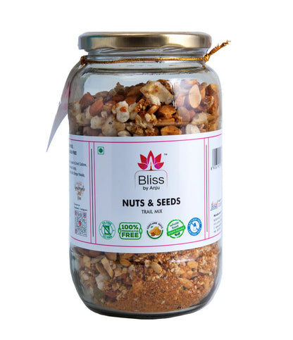Nuts &amp; Seeds Trail Mix | Plant Based Whole Food - Oil Free, No Added Preservatives, Lactose Free &amp;amp; Diabetic Friendly - Bliss Box Foods - 500gm