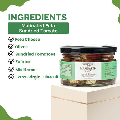 Feta | Marinated (Sundried Tomato) – Extra Virgin Olive Oil – Free Range Goat’s Milk – No Added Preservatives – Courtyard Farms – 230gm