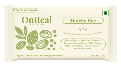 Bar | Matcha Bae (Match and pistachio in a clean,Crunchy) - 15g Plant Protein  – Vegan, Gluten Free , Naturally Preserved – OnReal 55gm