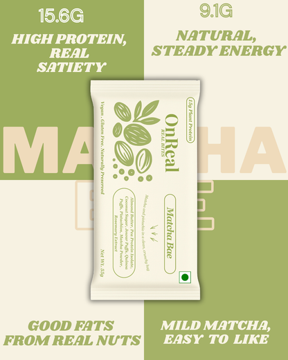 Bar | Matcha Bae (Match and pistachio in a clean,Crunchy) - 15g Plant Protein  – Vegan, Gluten Free , Naturally Preserved – OnReal 55gm