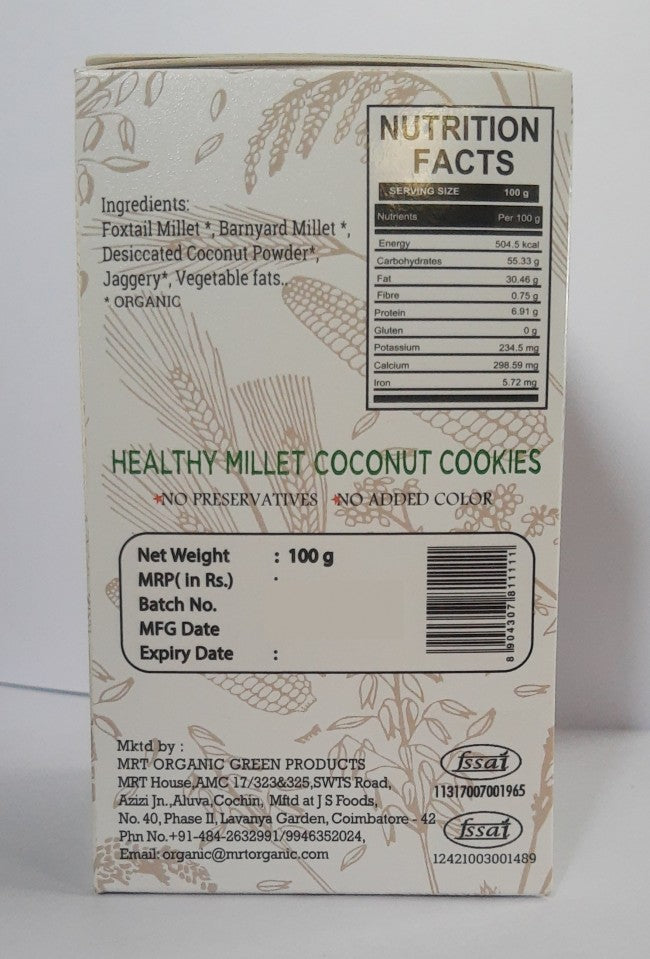 Cookies | Millet (Coconut) - Gluten Free &amp; Low Gi- Mrt Organics - 100gm