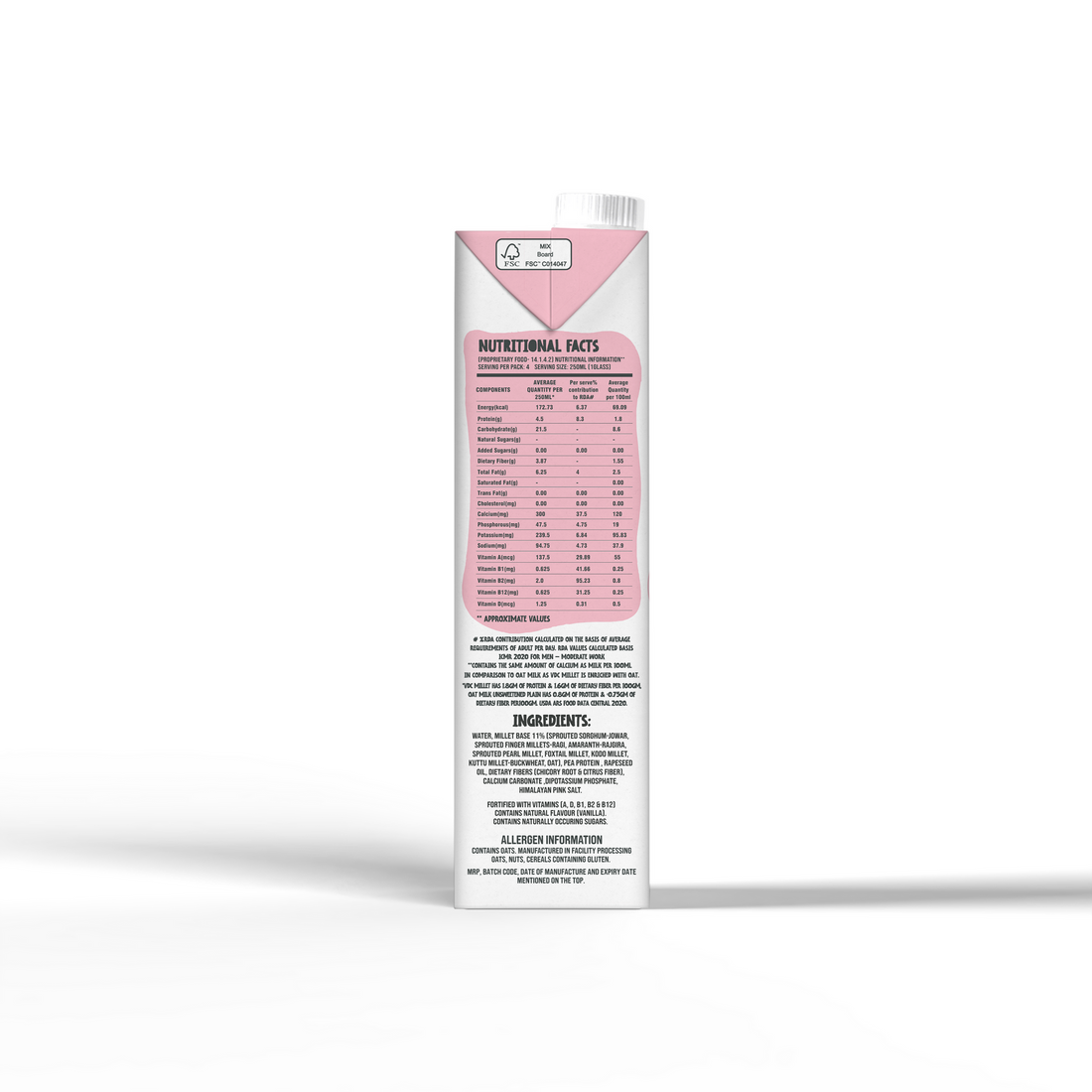 Millet Drink | Barista Edition - 80% More Protein &amp; Dietary Fibers - Cruelty Free, Soya Free, Non Gmo, No Added Sugar, Preservatives, Cholesterol, No Artificial Flavors &amp;amp; Colors - VDC - 1000ml