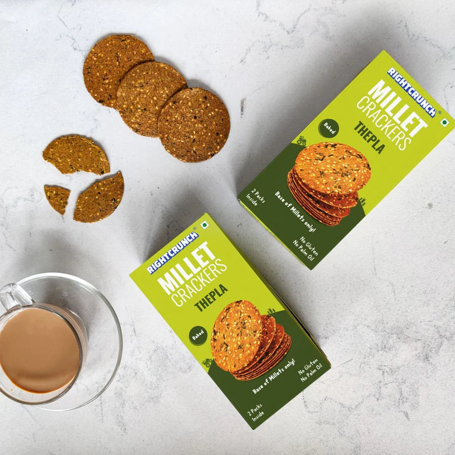 Millet Cracker - Thepla - 100% Millet Based Snack - Baked - Gluten Free - Right Crunch - 100gm