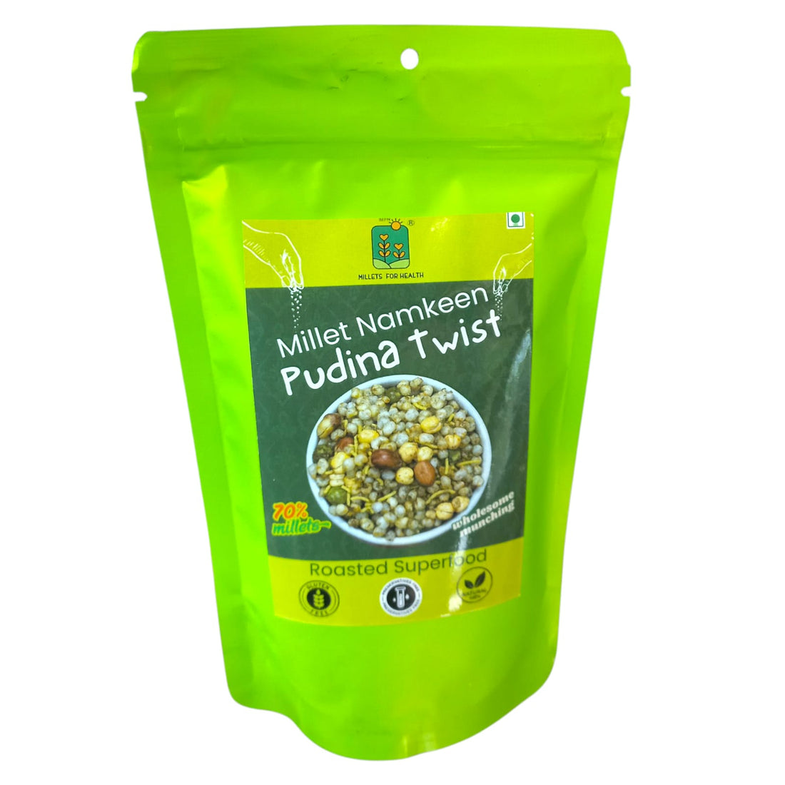 Namkeen | Millet Namkeen (Pudina Twist) - 70% Millet - Roasted Superfood - 100% Natural - 70% Millet - Gluten Free &amp; No Added Preservatives - Millet For Health - 90gm